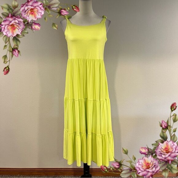 PURE Summer lime color Sleeveless Midi Dress made with bamboo - Picture 1 of 12